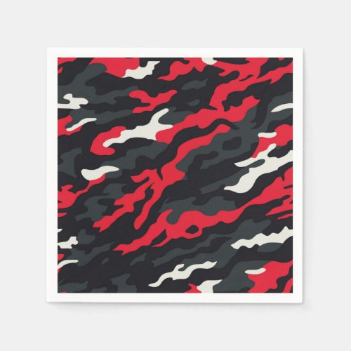 Red Black Grey White Camouflage Camo Pattern Napkins