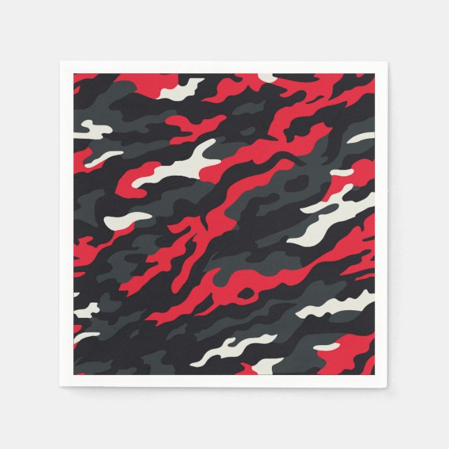Red Black Grey White Camouflage Camo Pattern Napkins (Front)