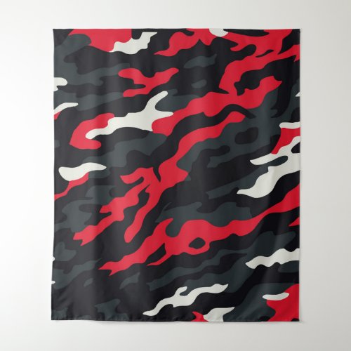 Red Black Grey White Camouflage Camo Pattern Tapestry
