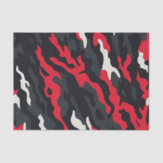 Red Black Grey White Camouflage Camo Pattern Tissue Paper (Front)