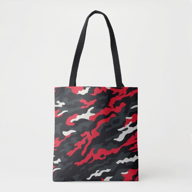 Red Black Grey White Camouflage Camo Pattern Tote Bag (Front)