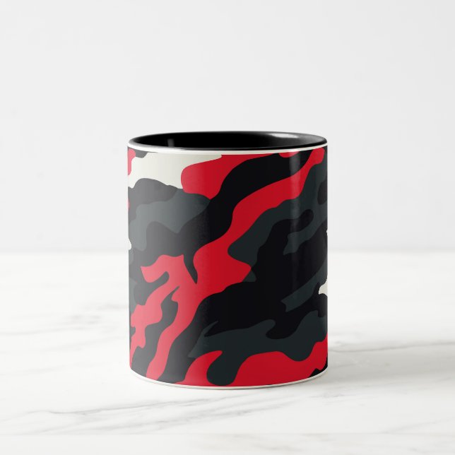 Red Black Grey White Camouflage Camo Pattern Two-Tone Coffee Mug (Center)