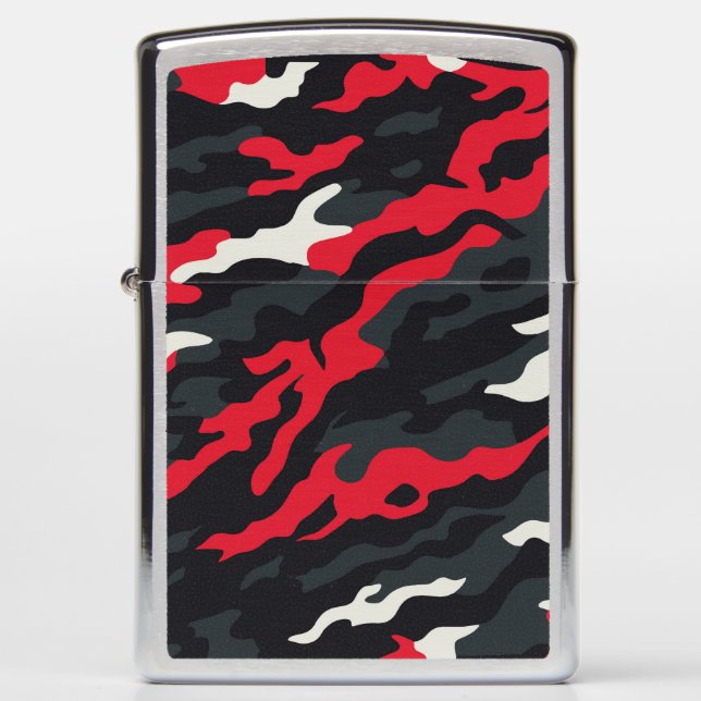 Red Black Grey White Camouflage Camo Pattern Zippo Lighter (Front)