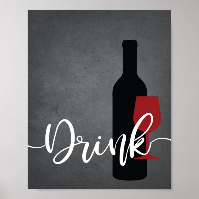 Red Black Grey White Kitchen Quote DRINK Wall Art (Front)