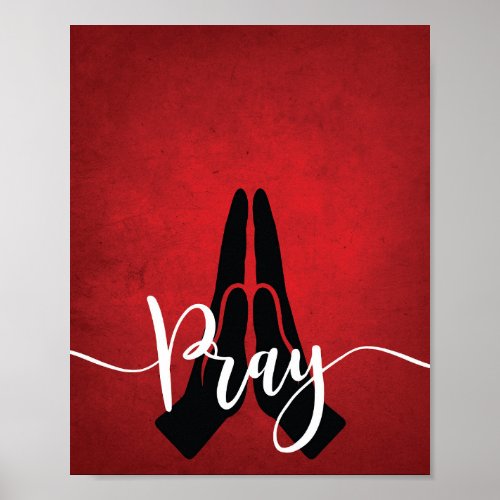 Red Black Grey White Kitchen Quote PRAY Wall Art