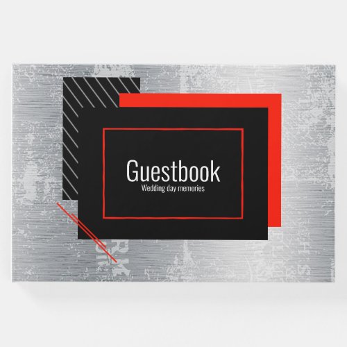 Red black grey white pinstripe guest book