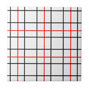 Red Black Grid Lines Plaid Design Ceramic Tile