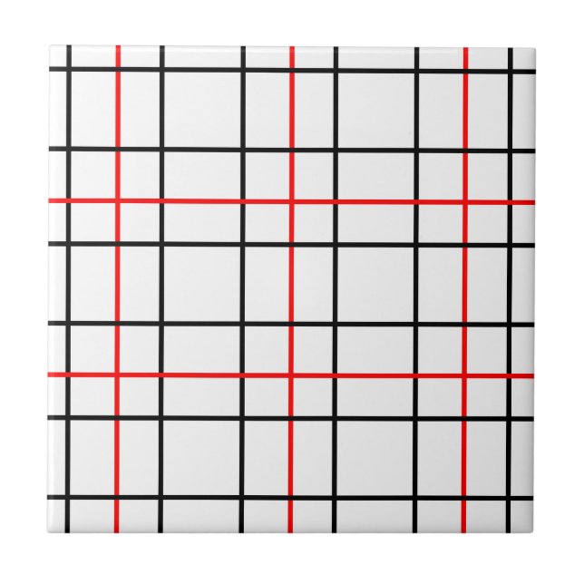 Red Black Grid Lines Plaid Design  Ceramic Tile (Front)