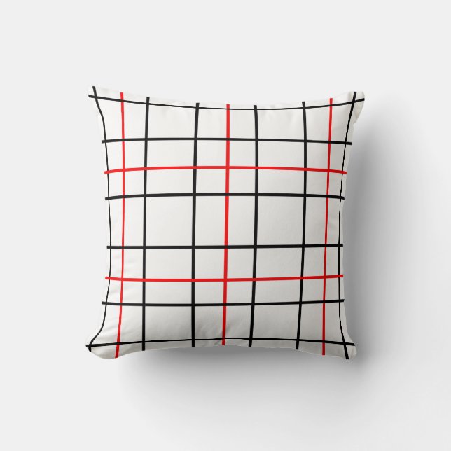 Red Black Grid Lines Plaid Design  Throw Pillow (Front)