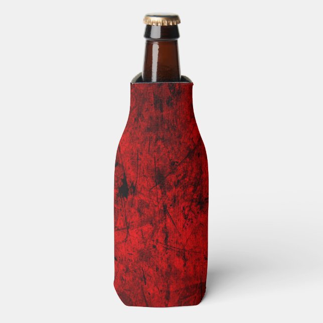 Red Black grunge abstract digital graphic art Bottle Cooler (Bottle Front)
