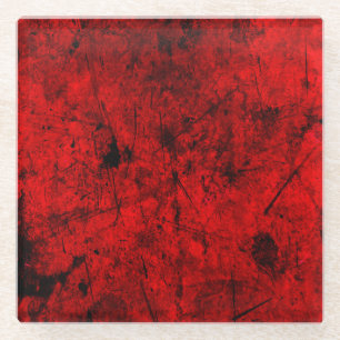 Red Black grunge abstract digital graphic art Glass Coaster