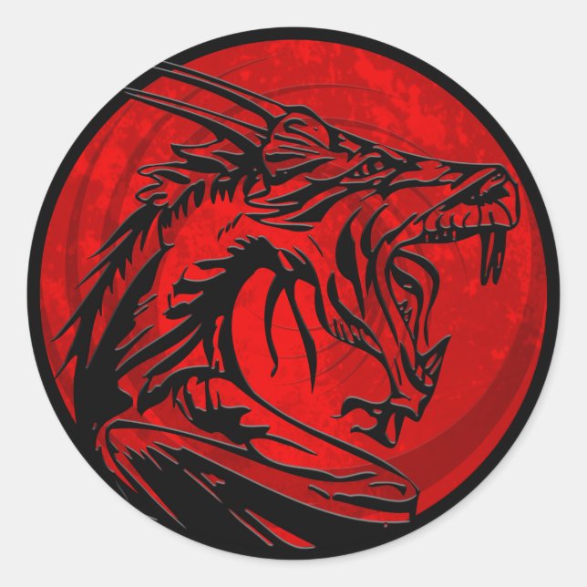Red black grunge dragon round stickers (Front)