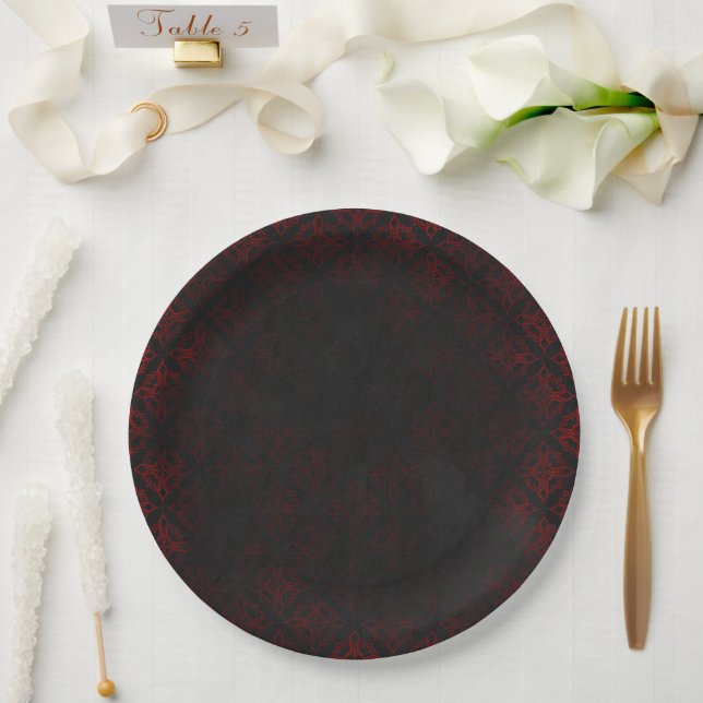 Red & Black Grunge Gothic Paper Plates (Wedding)