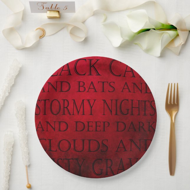 Red & Black Grunge Gothic Paper Plates (Wedding)