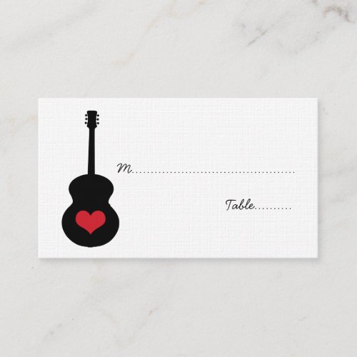 Red/Black Guitar Heart Place Card Business Card Template