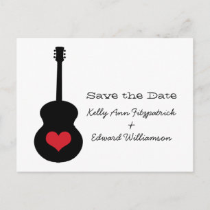 Red/Black Guitar Heart Save the Date Postcard