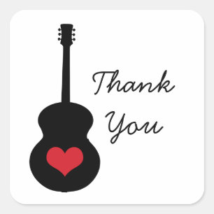 Red/Black Guitar Heart Thank You Stickers