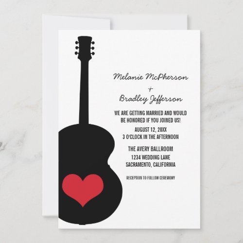 RedBlack Guitar Heart Wedding Invite