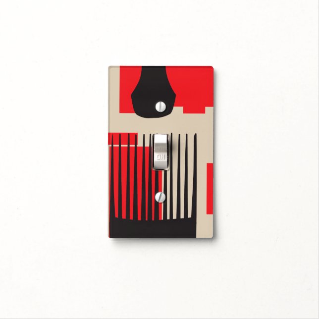Red Black Hair Comb Afro Pick Light Switch Cover (In Situ)