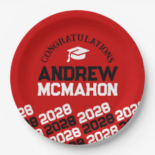 Red & Black Half Repeat Grad Personalized Paper Plates