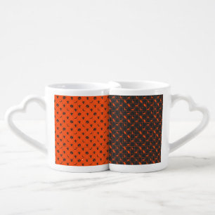 RED & BLACK HALLOWEEN PUMPKINS WITCHES BATS CATS COFFEE MUG SET
