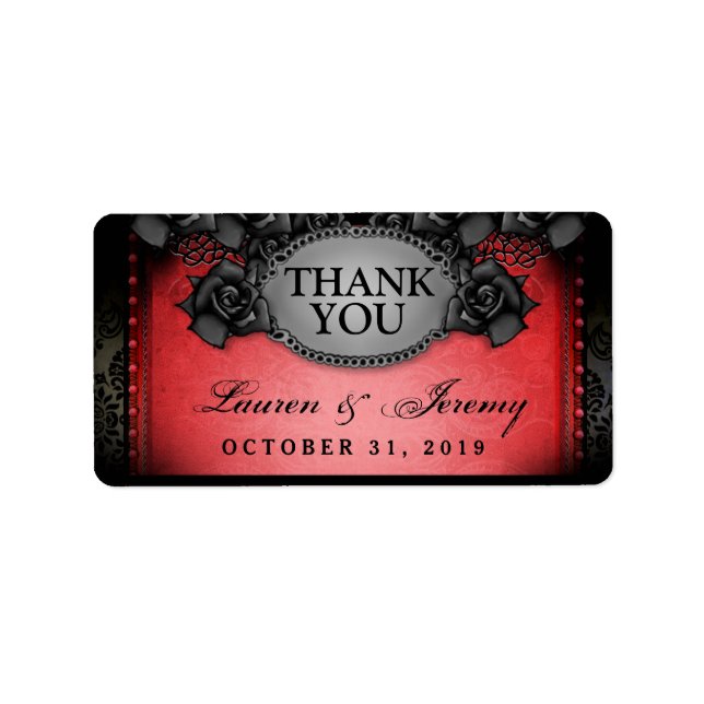 Red & Black Halloween Wedding Thank You Labels (Front)