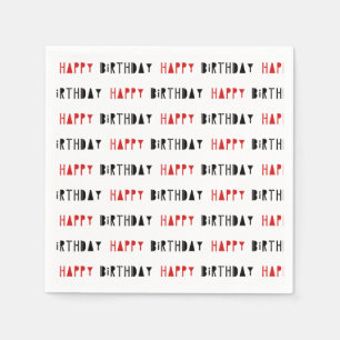 Red & Black Happy Birthday Party Napkins