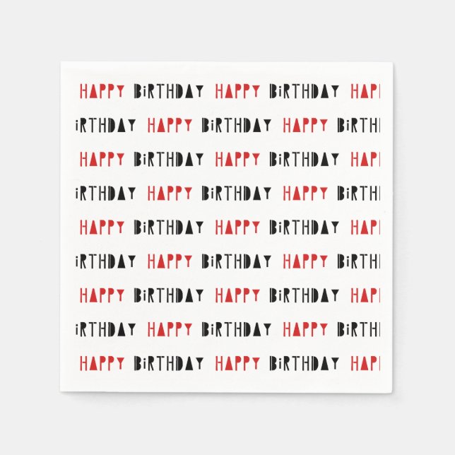 Red & Black Happy Birthday Party  Napkins (Front)