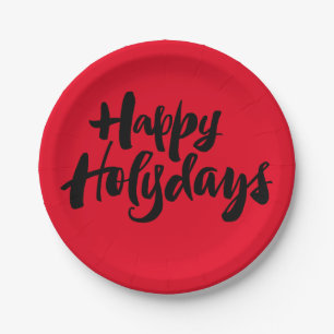 Red Black Happy Holy Holydays Holidays Christmas Paper Plates