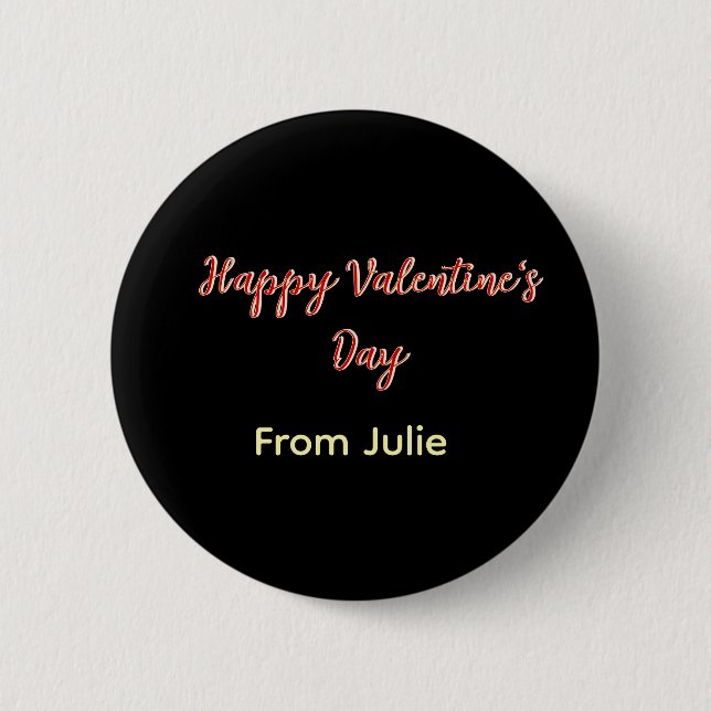 Red black happy Valentine's day from name stylish  Button (Front)