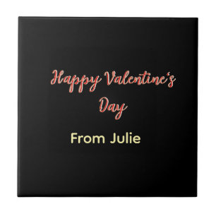 Red black happy Valentine's day from name stylish Ceramic Tile