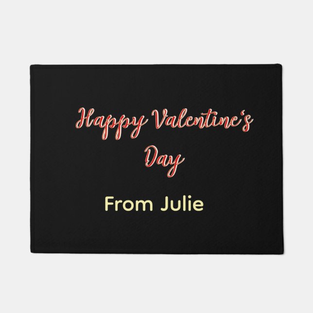 Red black happy Valentine's day from name stylish  Doormat (Front)
