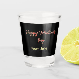 Red black happy Valentine's day from name stylish Shot Glass
