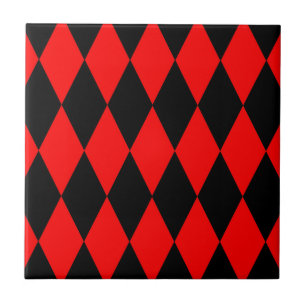 Red Black Harlequin Diamonds Checkers Design Ceramic Tile