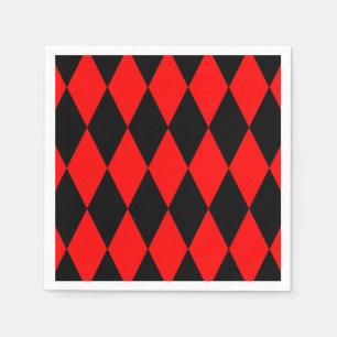 Red Black Harlequin Diamonds Checkers Design  Napkins