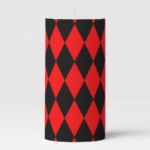 Red Black Harlequin Diamonds Checkers Design Pillar Candle