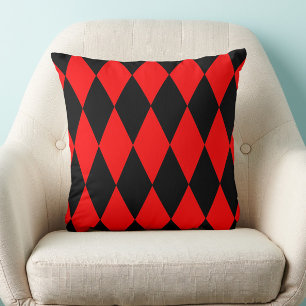 Red Black Harlequin Diamonds Checkers Design Throw Pillow