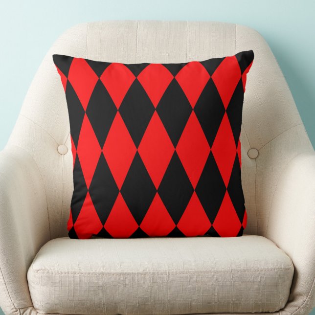 Red Black Harlequin Diamonds Checkers Design  Throw Pillow (Creator Uploaded)