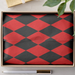 Red Black Harlequin Diamonds Checkers Design Tissue Paper