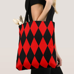 Red Black Harlequin Diamonds Checkers Design  Tote Bag
