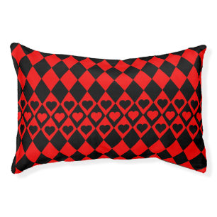 Red & Black Harlequin with Hearts Pet Bed