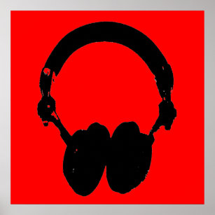 Red Black Headphone Silhouette Pop Art Poster