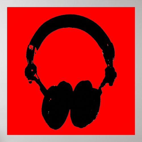Red Black Headphone Silhouette Pop Art Poster