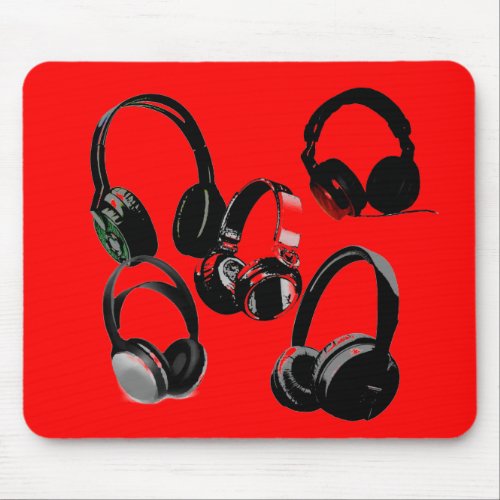 Red Black Headphone Silhouettes Pop Art Mouse Pad