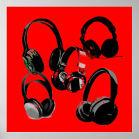 Red Black Headphone Silhouettes Pop Art Poster