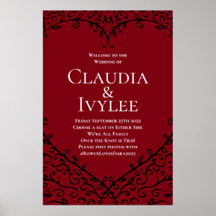 Red & Black Heart Gothic Wedding Ceremony Sign