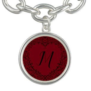 Red & Black Heart Gothic Wedding Charm Bracelet