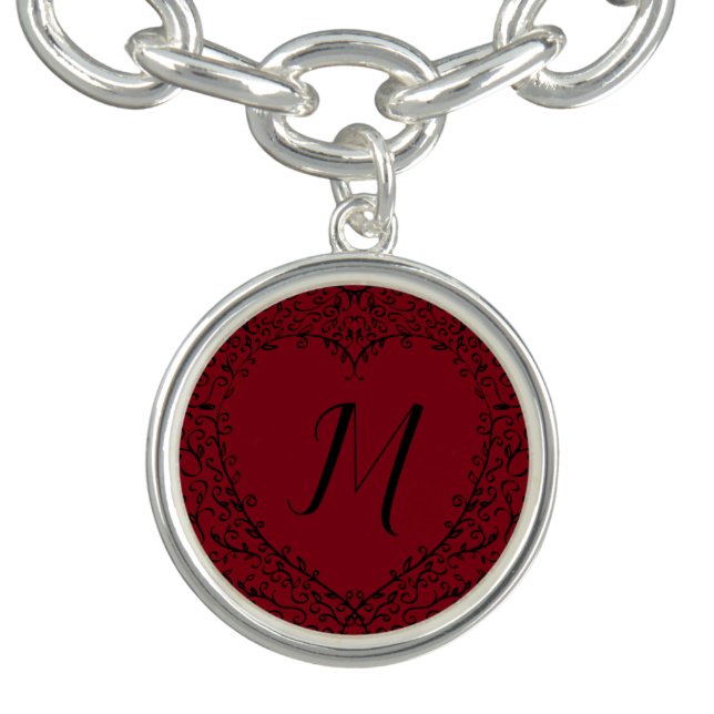Red & Black Heart Gothic Wedding Charm Bracelet (Design)