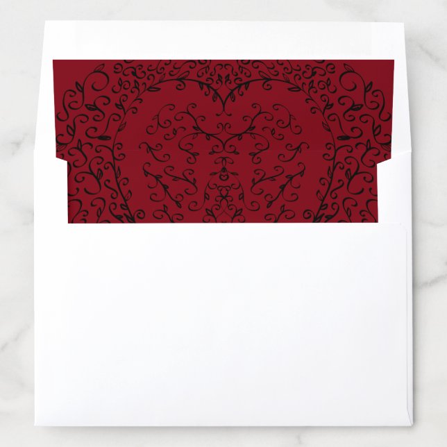 Red & Black Heart Gothic Wedding Envelope Liner (In Envelope)