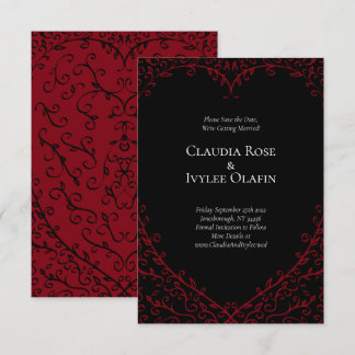 Red & Black Heart Gothic Wedding Save the Date Inv Invitation